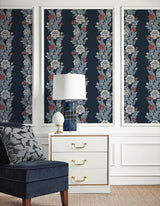 Blooming Stripe Deep Navy & Berry by Legacy Prints Floral Stripe Wallpaper – Etten Studios ET12712