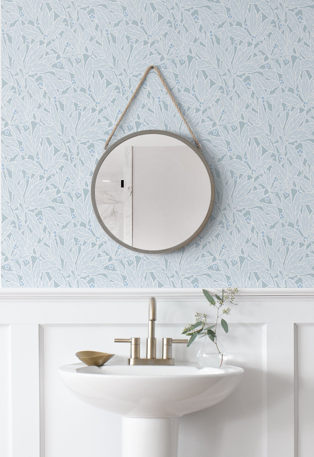 Leaf and Berry Powder Blue by Legacy Prints Botanical Vintage Wallpaper – Etten Studios ET12802 -Sample