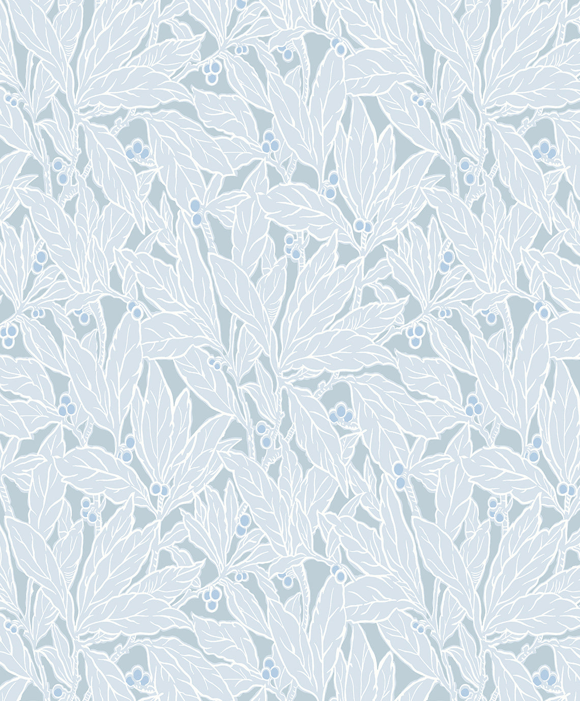Leaf and Berry Powder Blue by Legacy Prints Botanical Vintage Wallpaper – Etten Studios ET12802 -Sample
