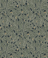 Leaf and Berry wallpaper in Rosemary green with vintage botanical leaves and berries pattern