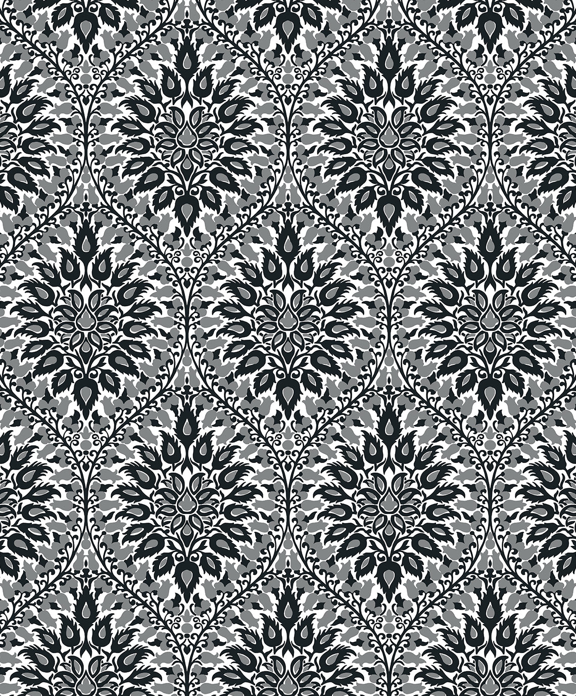Luna Ogee wallpaper in ebony and grey ogee pattern