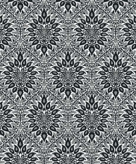 Luna Ogee wallpaper in ebony and grey ogee pattern