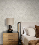 Luna Ogee Natural Cream by Legacy Prints Vintage Matte Nonwoven Ogee Wallpaper – Etten Studios ET12905