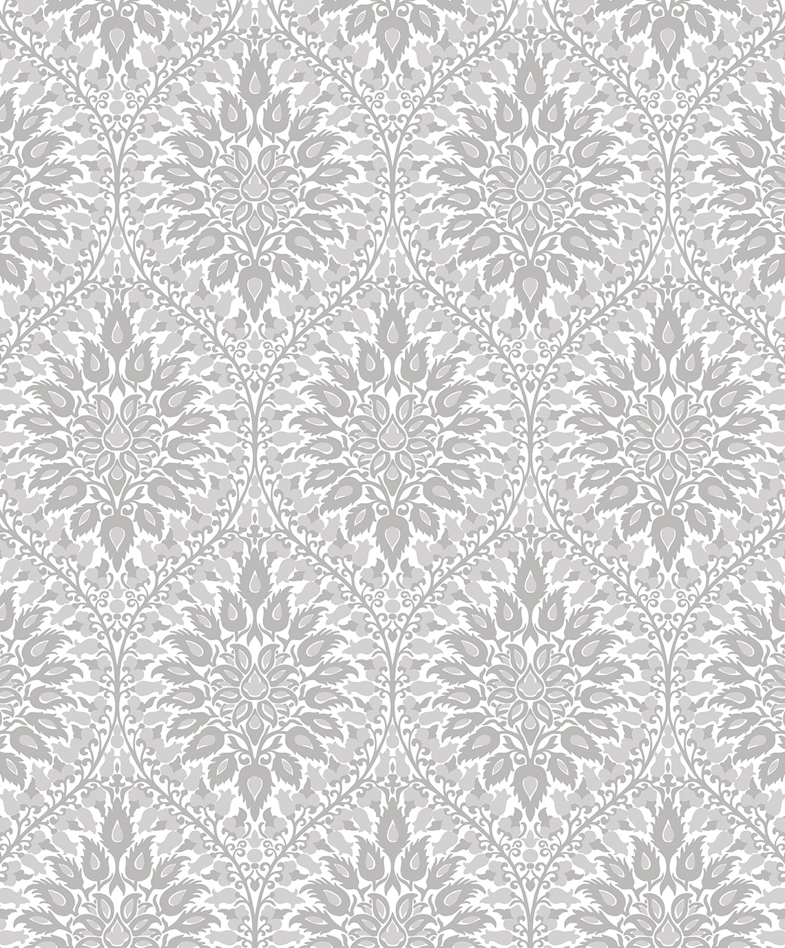 Luna Ogee wallpaper in Daydream Grey with a vintage ogee pattern