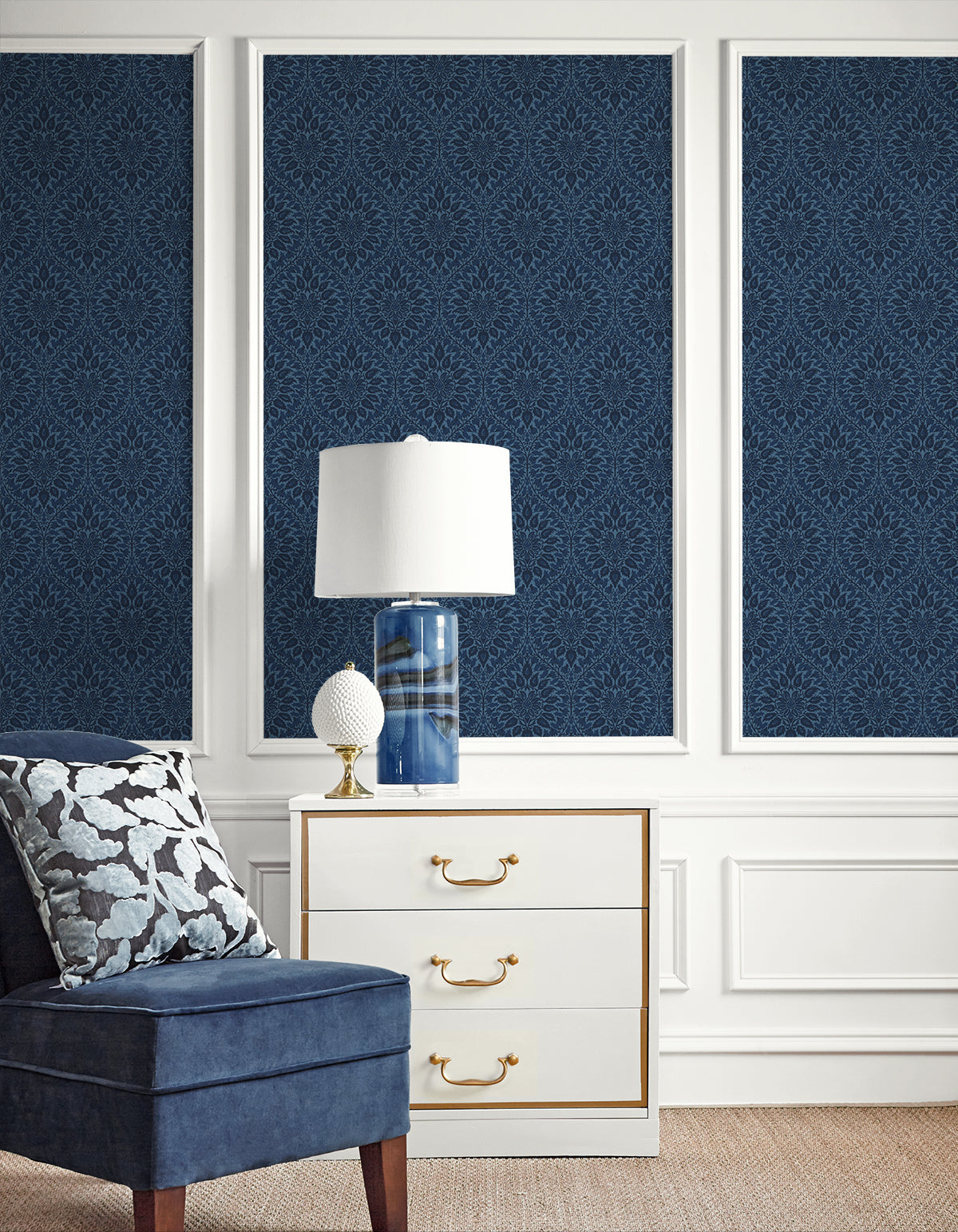 Luna Ogee Denim by Legacy Prints Ogee Wallpaper – Etten Studios ET12912