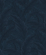 Navy blue tropical palm leaf wallpaper pattern (Gulf Tropical Leaves) by Etten Studios