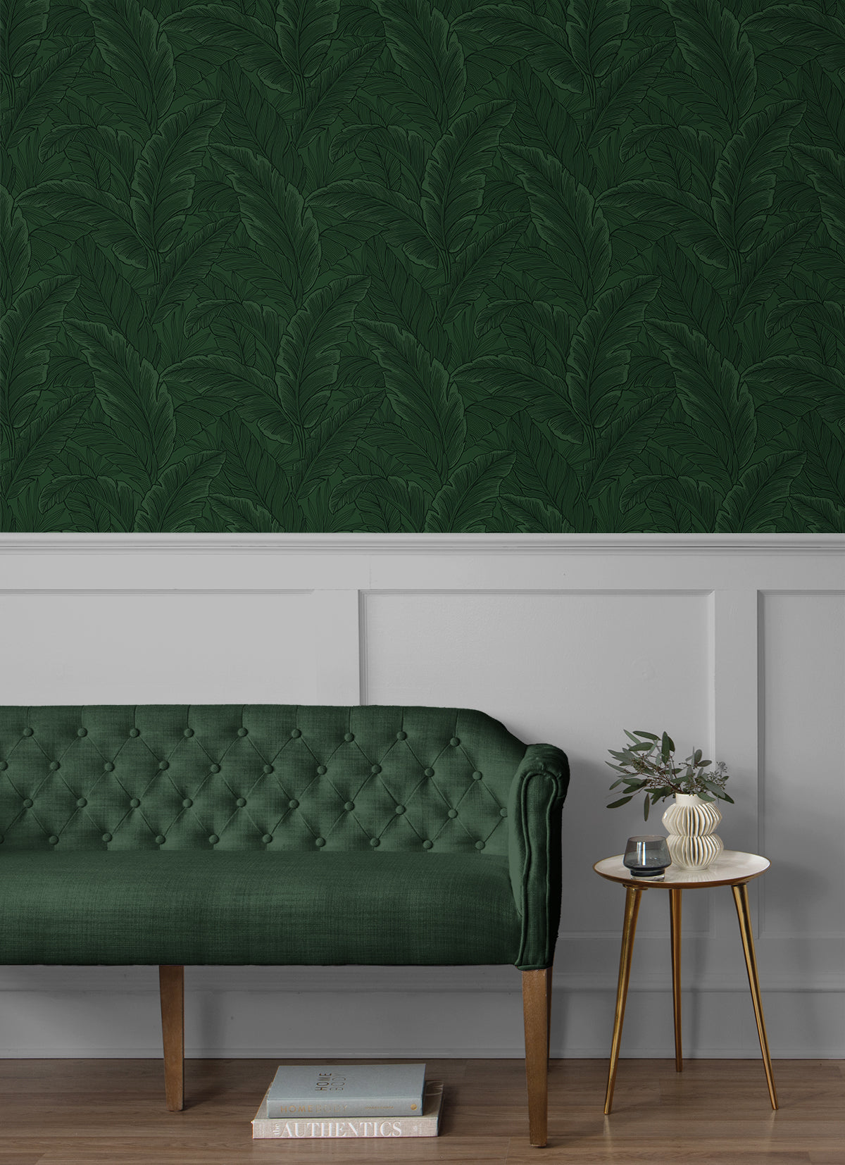 Gulf Tropical Leaves Forest Green by Etten Studios Tropical Palm Leaf Wallpaper – Etten Studios ET13004