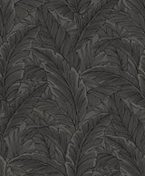 Slate grey tropical palm leaf linework wallpaper pattern