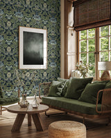Primrose Garden Midnight Blue & Sage by Etten Studios Online Vintage Floral Wallpaper – Etten Studios ET13112