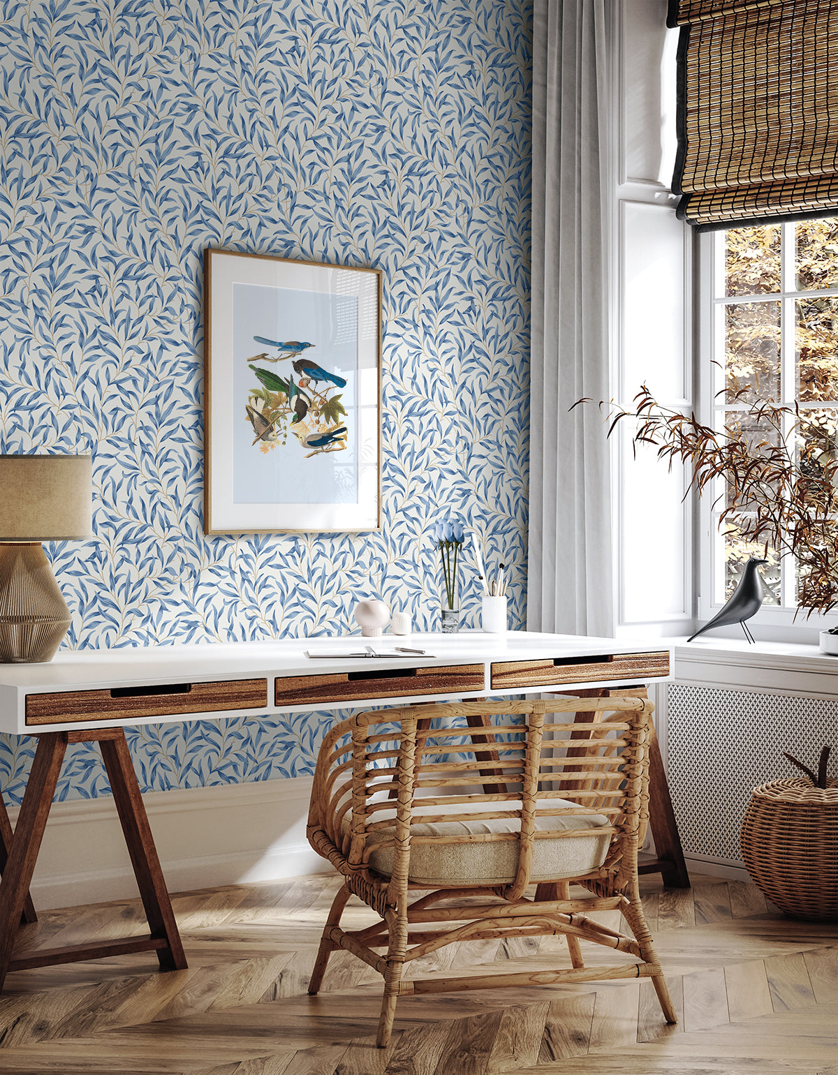 Willow Leaves Blue Lake by Etten Studios Online Botanical Wallpaper – Etten Studios ET13312