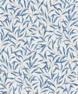 Willow Leaves wallpaper pattern in blue on an off-white background (Blue Lake colorway).