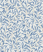 Willow Leaves wallpaper pattern in blue on an off-white background (Blue Lake colorway).