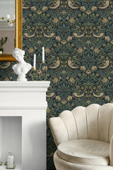 Strawberry Meadow Blues by Etten Studios Vintage Botanical Wallpaper – Etten Studios ET13402