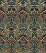 Deco Dragonflies wallpaper in Aegean Blue and Clay with vintage botanical motif