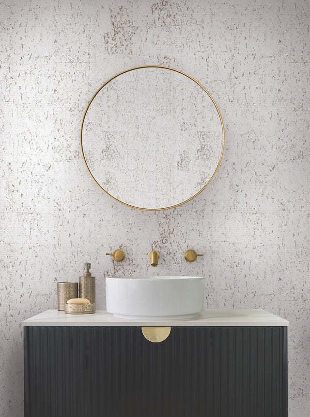 Cork Bright White & Gold Wallpaper with Metallic Cork Texture - York EV3902