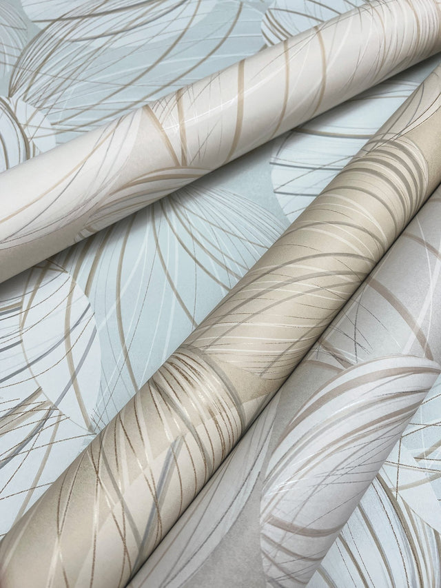 Floating Lanterns Smokey Blue Wallpaper with Geometric Lantern Orb Motif - York EV3905