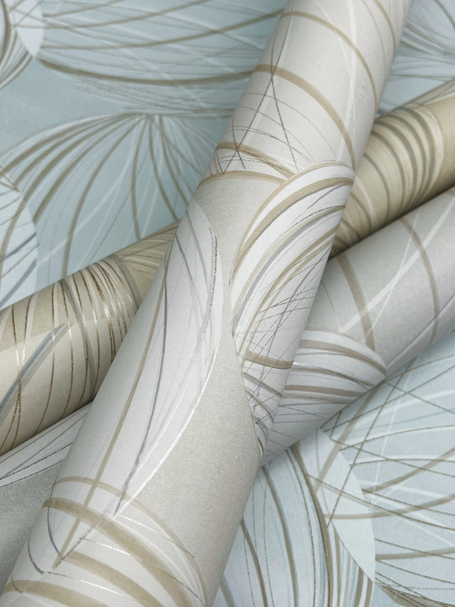 Floating Lanterns Smokey Blue Wallpaper with Geometric Lantern Orb Motif - York EV3905