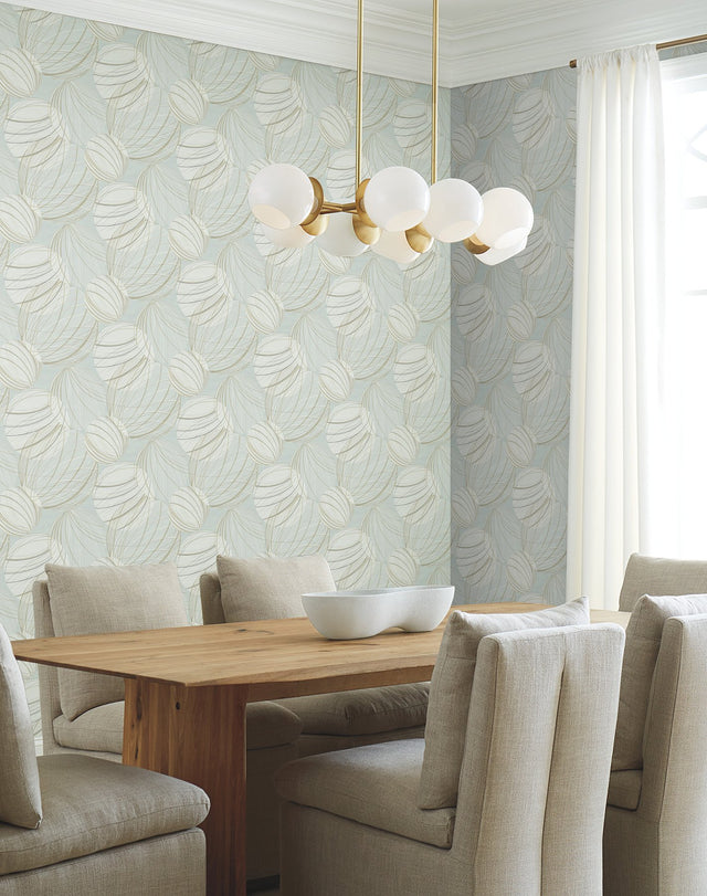 Floating Lanterns Smokey Blue Wallpaper with Geometric Lantern Orb Motif - York EV3905
