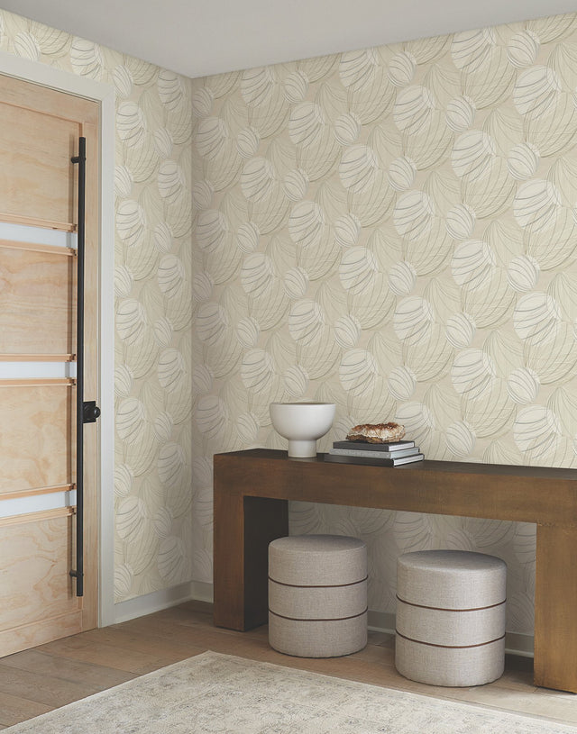 Floating Lanterns Taupe Wallpaper with Metallic Geometric Lantern Motif - York EV3908