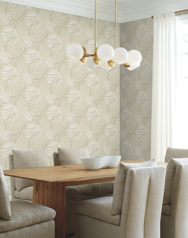 Floating Lanterns Taupe Wallpaper with Metallic Geometric Lantern Motif - York EV3908