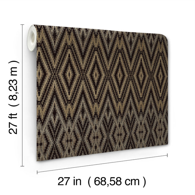 Diamond Marquise Black Wallpaper with Ikat Geometric Diamond Pattern - York EV3912