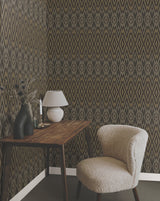Diamond Marquise Black Wallpaper with Ikat Geometric Diamond Pattern - York EV3912