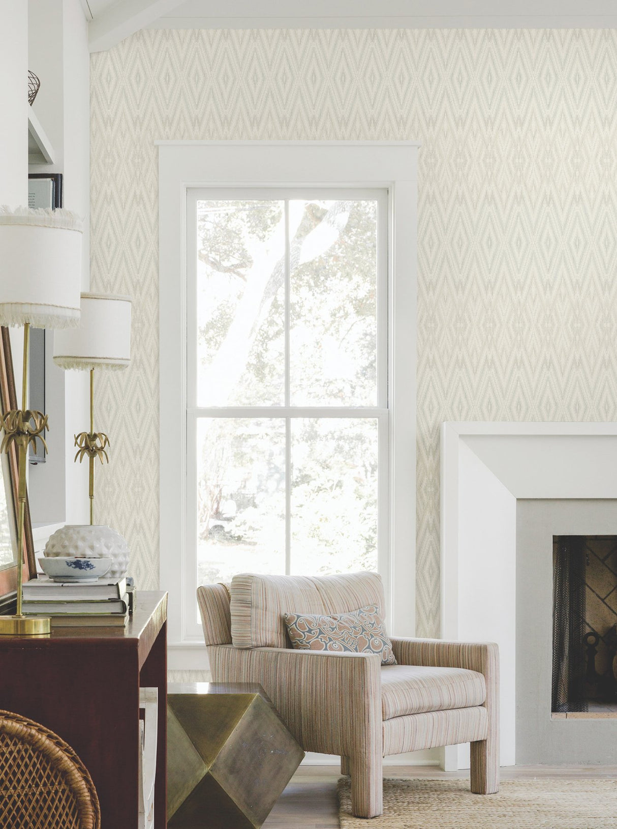 Diamond Marquise Light Neutral Wallpaper with Ikat Geometric Motif - York EV3913