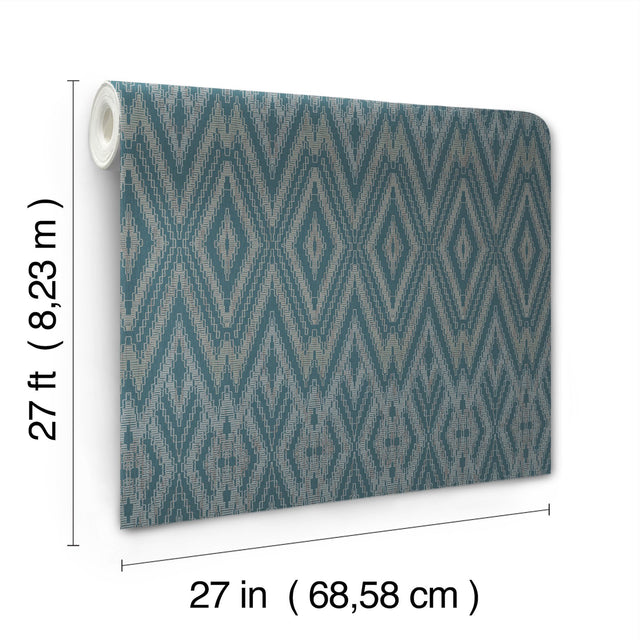 Diamond Marquise Tropicana Blue Geometric Ikat Wallpaper - York EV3915