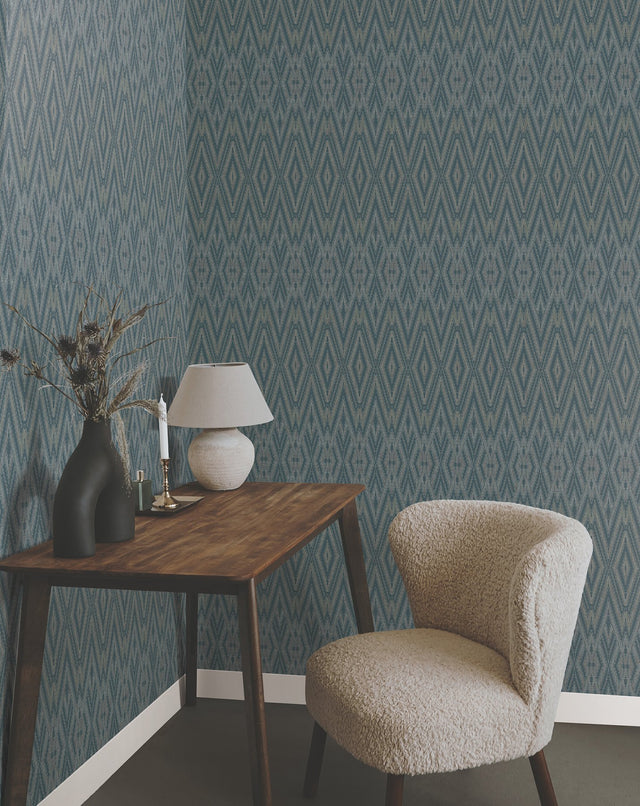 Diamond Marquise Tropicana Blue Geometric Ikat Wallpaper - York EV3915