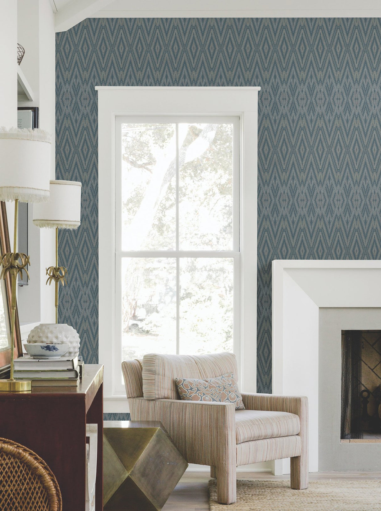 Diamond Marquise Tropicana Blue Geometric Ikat Wallpaper - York EV3915