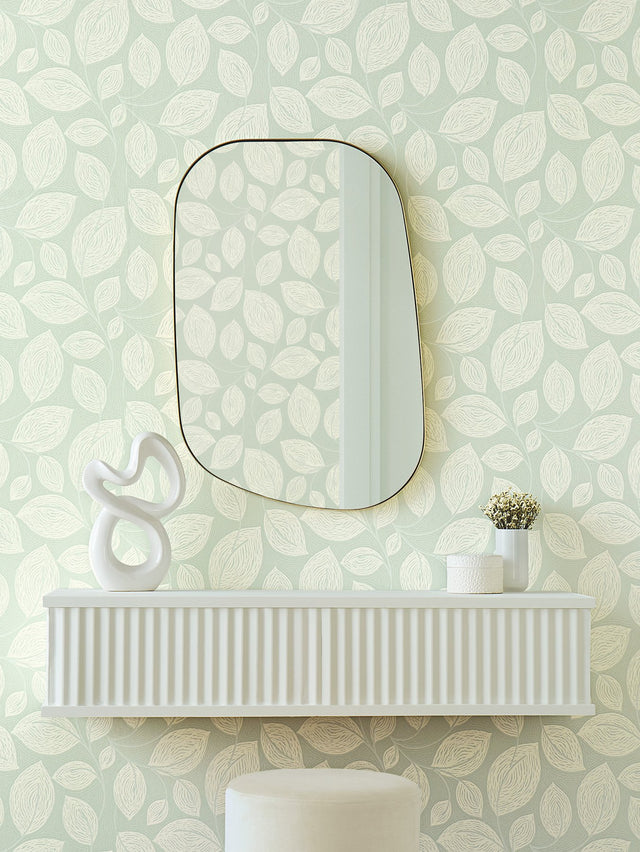 Contoured Leaves Green Wallpaper with Sculptured Finishes Pattern - York EV3921