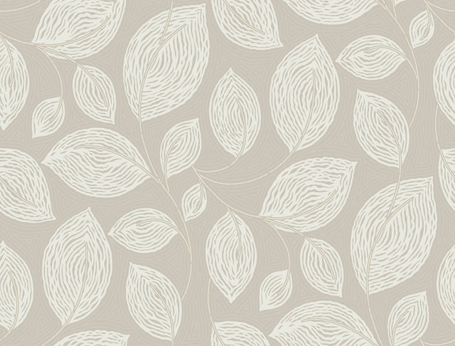 Contoured Leaves Taupe Wallpaper with Sculptured Finishes Pearl Effect - York EV3922
