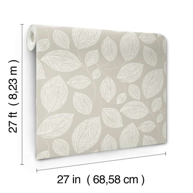 Contoured Leaves Taupe Wallpaper with Sculptured Finishes Pearl Effect - York EV3922