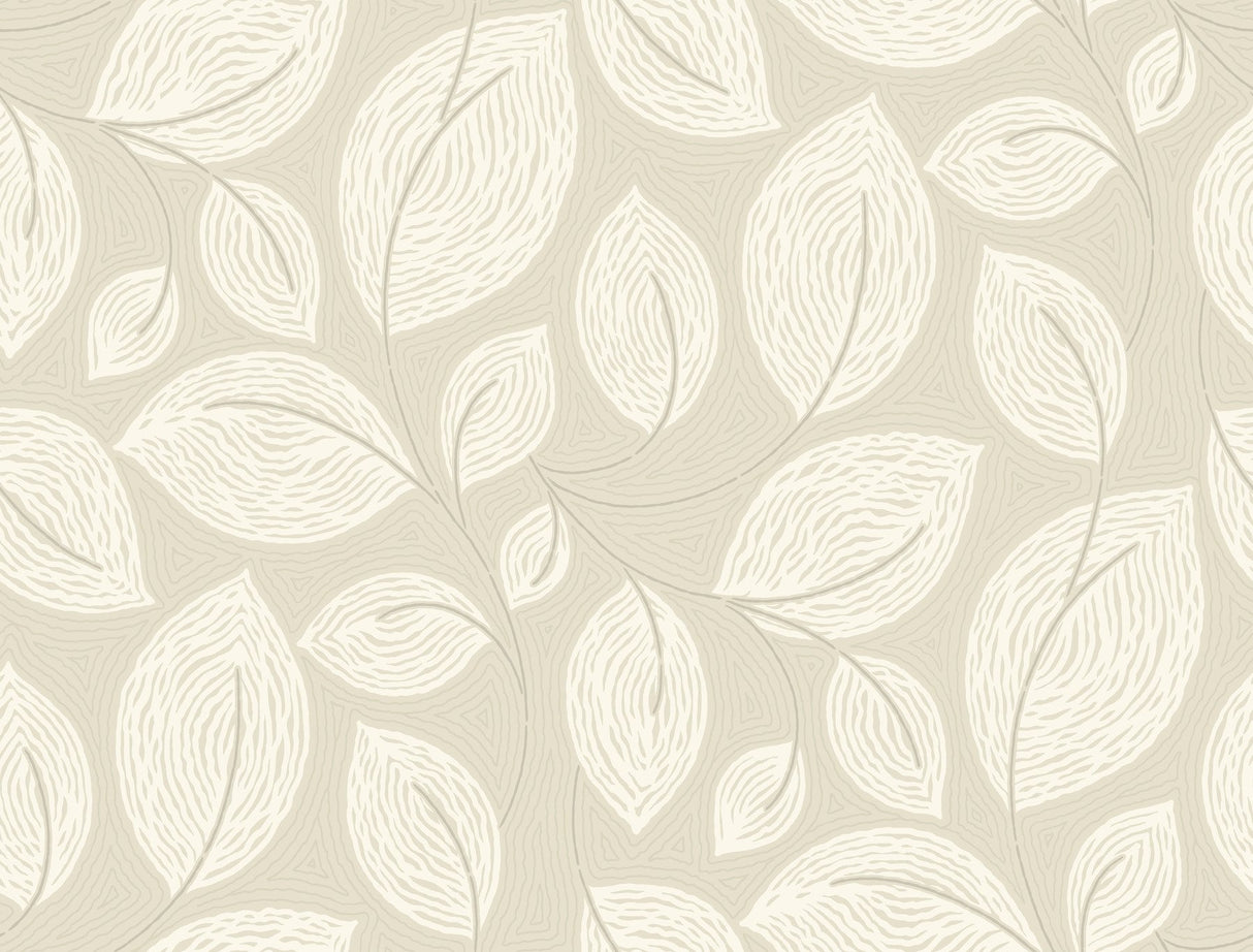 Contoured Leaves Sand Wallpaper with Pearl Surface Print - York EV3923