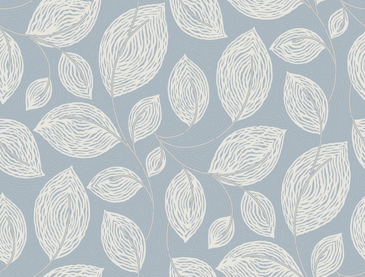 Contoured Leaves Indigo Blue Wallpaper with Sculptured Finishes Surface Print - York EV3925