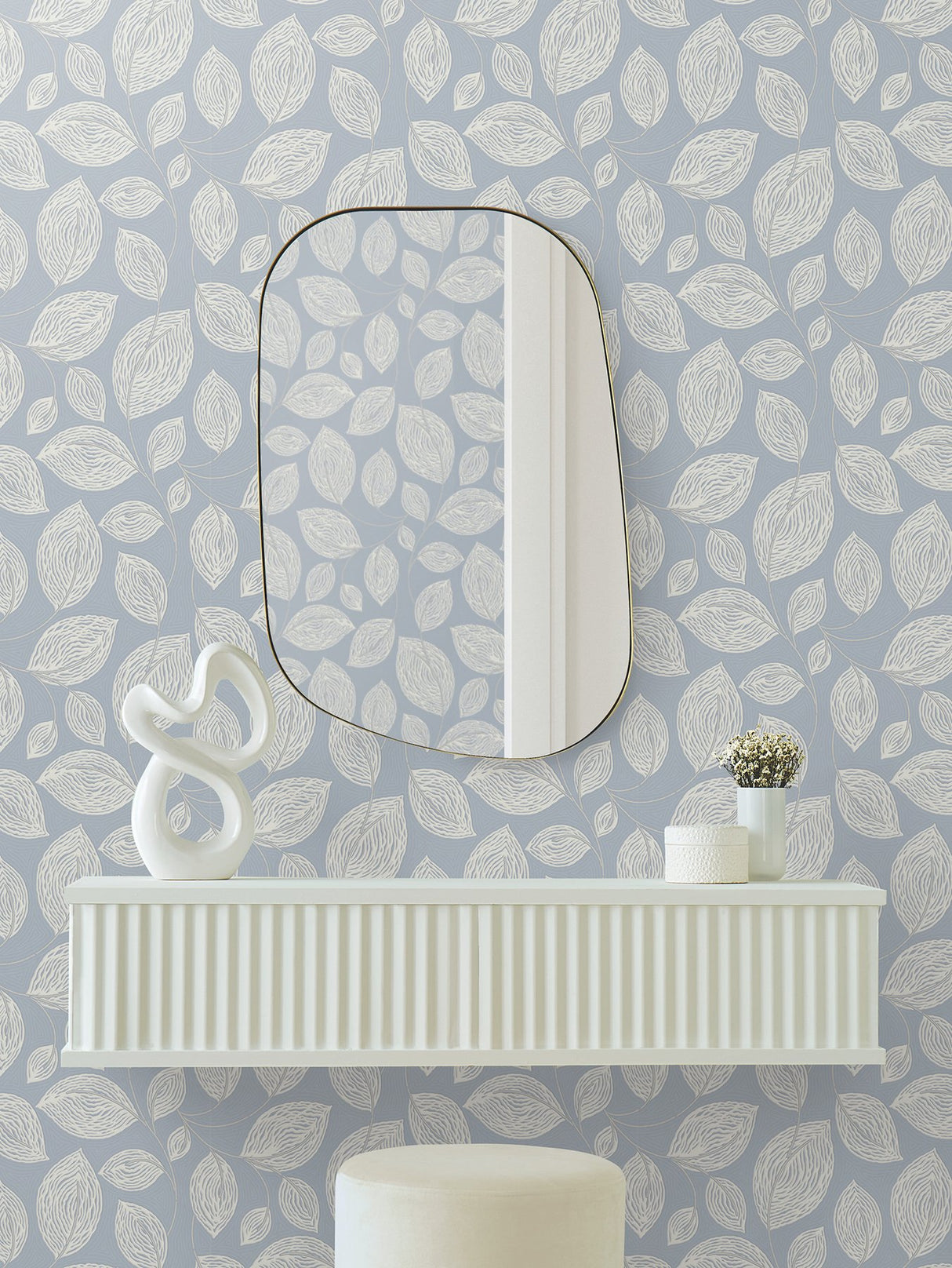 Contoured Leaves Indigo Blue Wallpaper with Sculptured Finishes Surface Print - York EV3925