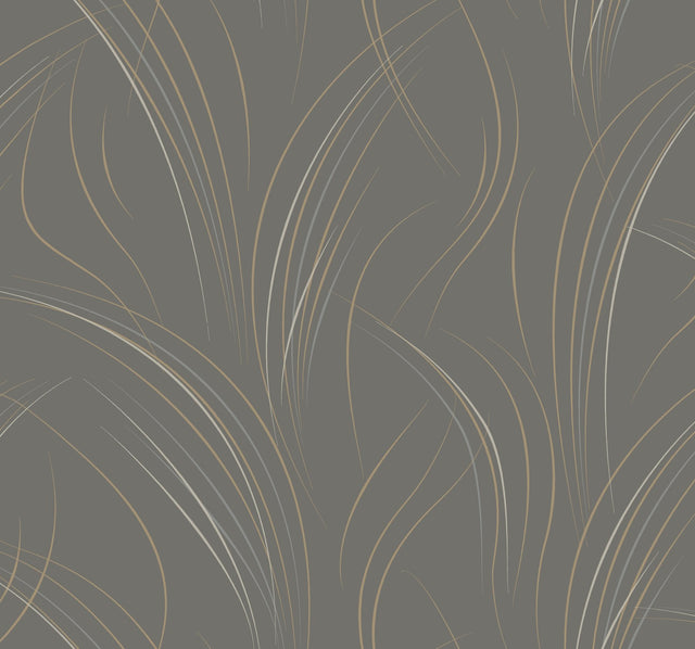 Graceful Wisp Charcoal Wallpaper with Geometric Grass Motif - York EV3936