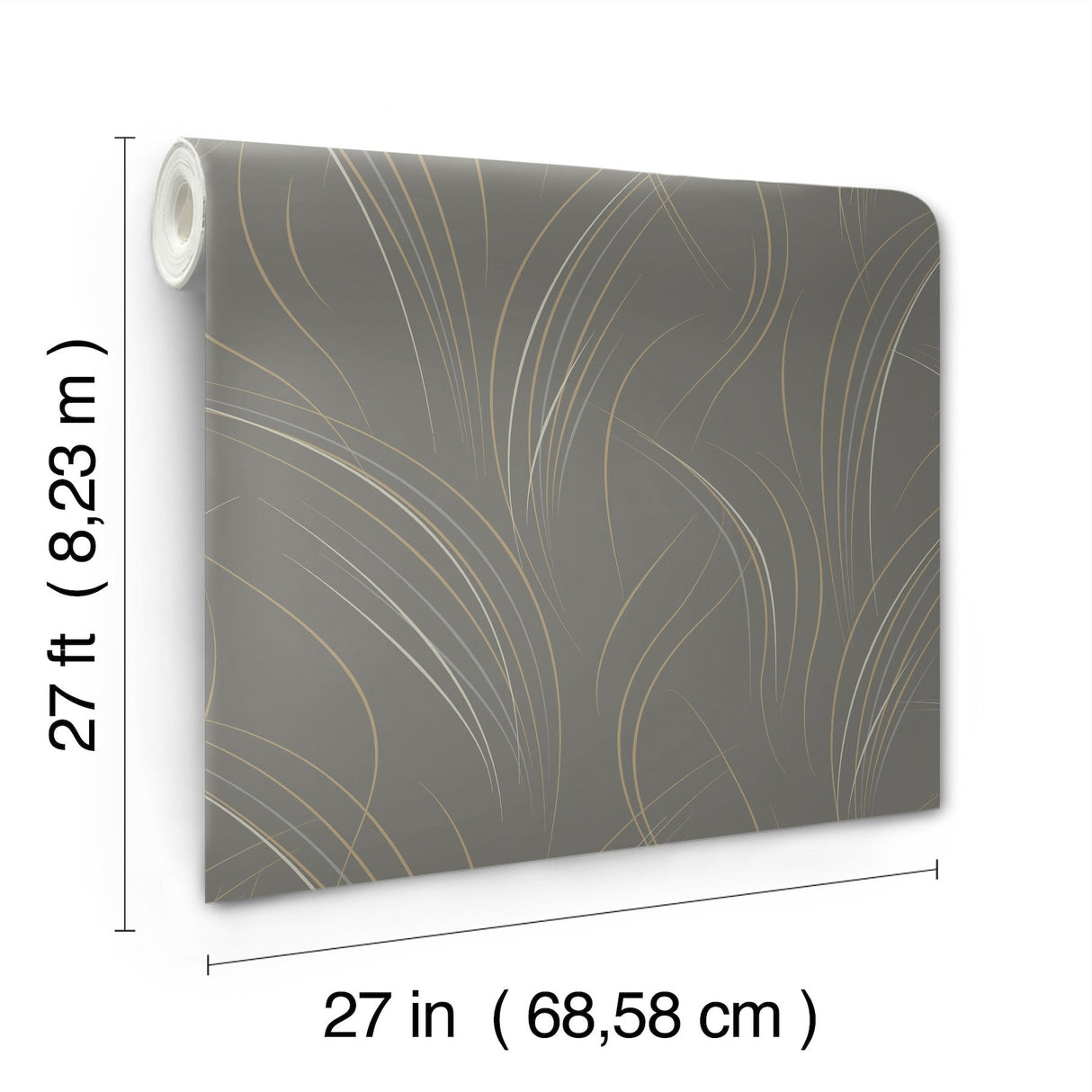 Graceful Wisp Charcoal Wallpaper with Geometric Grass Motif - York EV3936