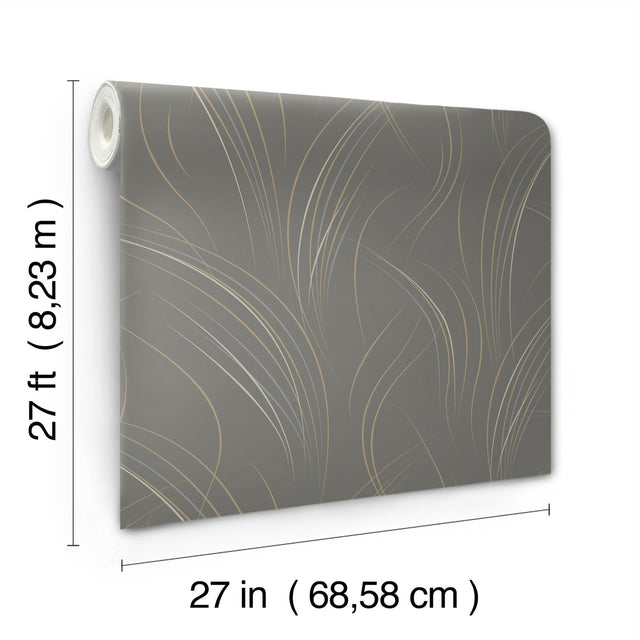 Graceful Wisp Charcoal Wallpaper with Geometric Grass Motif - York EV3936