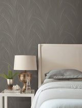 Graceful Wisp Charcoal Wallpaper with Geometric Grass Motif - York EV3936