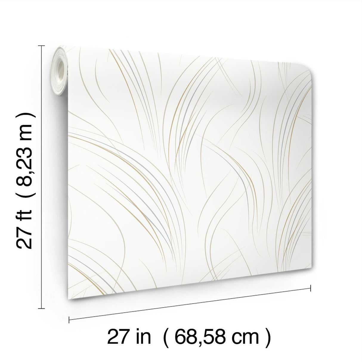 Graceful Wisp White Wallpaper with Metallic Geometric Wisp Pattern - York EV3939