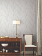 Graceful Wisp White Wallpaper with Metallic Geometric Wisp Pattern - York EV3939
