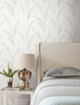Graceful Wisp White Wallpaper with Metallic Geometric Wisp Pattern - York EV3939