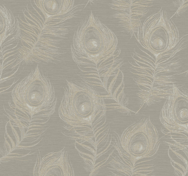Regal Peacock Mink Wallpaper with Metallic Peacock Feather Motif - York EV3941