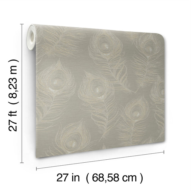 Regal Peacock Mink Wallpaper with Metallic Peacock Feather Motif - York EV3941