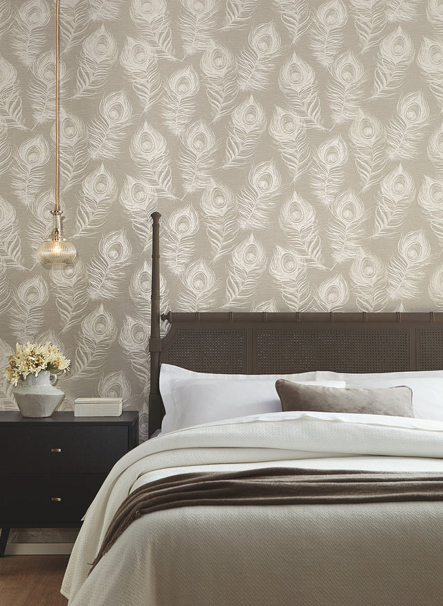 Regal Peacock Mink Wallpaper with Metallic Peacock Feather Motif - York EV3941