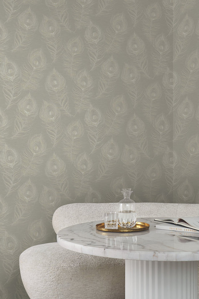 Regal Peacock Mink Wallpaper with Metallic Peacock Feather Motif - York EV3941