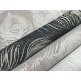 Regal Peacock Black Wallpaper with Iridescent Peacock Feather Pattern - York EV3942