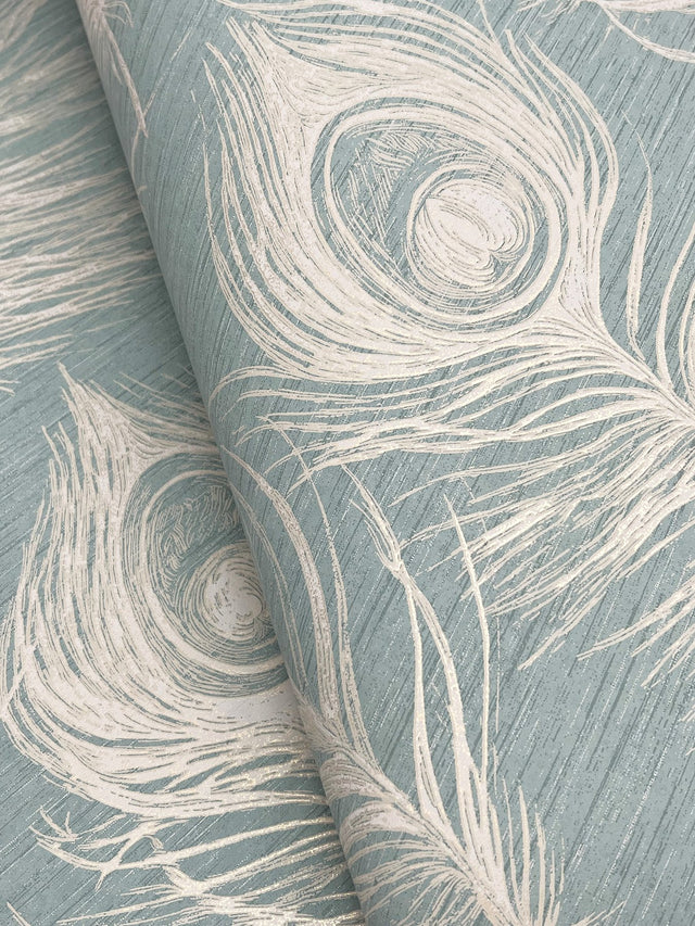 Regal Peacock Dark Teal Wallpaper with Iridescent Peacock Feather Motif - York EV3943