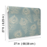 Regal Peacock Dark Teal Wallpaper with Iridescent Peacock Feather Motif - York EV3943